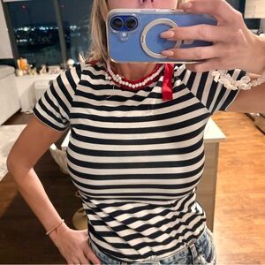 D&G Navy and White Striped Short Sleeve Tee